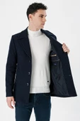 Lacivert Kaşe Kırlangıç Yaka Desenli Yünlü Astarlı Slim Fit Dar Kesim Casual Mont 1007235173 - 3