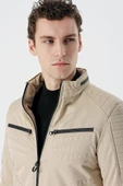 Taş Rengi Dik Yaka Astarlı Comfort Fit Rahat Kesim Casual Mont 1007235166 - 5
