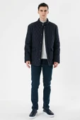 Koyu Lacivert Kapitone Dik Yaka Astarlı Büyük Beden Comfort Fit Rahat Kesim Casual Mont 1007235265 - 4