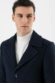 Lacivert Kaşe Kırlangıç Yaka Desenli Yünlü Astarlı Slim Fit Dar Kesim Casual Mont 1007235173 - 5