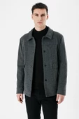 Koyu Antrasit Kaşe Kolej Yaka Astarlı Slim Fit Dar Kesim Casual Mont 1007235172 - 5