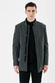 Koyu Antrasit Kaşe Hakim Yaka Astarlı Slim Fit Dar Kesim Casual Mont 1007235171 - 3