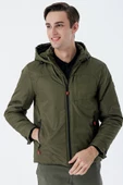 Koyu Haki Dik Yaka Astarlı Slim Fit Dar Kesim Casual Mont 1007235161 - 6