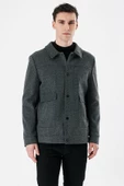 Koyu Antrasit Kaşe Kolej Yaka Astarlı Slim Fit Dar Kesim Casual Mont 1007235172 - 9