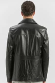 Siyah Hakiki Deri Kırlangıç Yaka Astarlı Slim Fit Dar Kesim Casual Deri Mont 1038235152 - 6