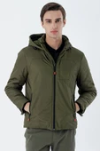 Koyu Haki Dik Yaka Astarlı Slim Fit Dar Kesim Casual Mont 1007235161 - 5