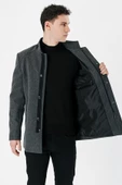 Koyu Antrasit Kaşe Hakim Yaka Astarlı Slim Fit Dar Kesim Casual Mont 1007235171 - 5