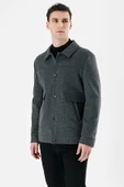 Koyu Antrasit Kaşe Kolej Yaka Astarlı Slim Fit Dar Kesim Casual Mont 1007235172 - 2