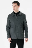 Koyu Antrasit Kaşe Kolej Yaka Astarlı Slim Fit Dar Kesim Casual Mont 1007235172 - 4