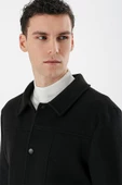 Siyah Kaşe Kolej Yaka Astarlı Slim Fit Dar Kesim Casual Mont 1007235172 - 5