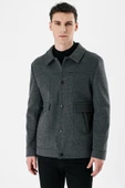 Koyu Antrasit Kaşe Kolej Yaka Astarlı Slim Fit Dar Kesim Casual Mont 1007235172 - 6
