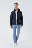 Koyu Lacivert Kapüşonlu Astarlı Slim Fit Dar Kesim Casual Mont 1007235163 - 2