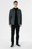 Koyu Antrasit Kaşe Kolej Yaka Astarlı Slim Fit Dar Kesim Casual Mont 1007235172 - 8