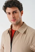 Açık Bej Bez Ayağı Polo Yaka Düz Tam Astar Slim Fit Casual Mont 1007240101 - 7