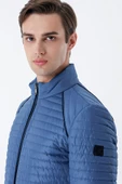 Petrol Mavi Kapitone Dolumlu Dik Yaka Astarlı Slim Fit Dar Kesim Casual Mont 1007235164 - 6