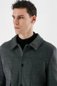 Koyu Antrasit Kaşe Kolej Yaka Astarlı Slim Fit Dar Kesim Casual Mont 1007235172 - 10