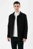 Siyah Kaşe Kolej Yaka Astarlı Slim Fit Dar Kesim Casual Mont 1007235172 - 2