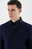 Koyu Lacivert Kaşe Hakim Yaka Astarlı Slim Fit Dar Kesim Casual Mont 1007235171 - 5