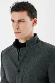 Koyu Antrasit Kaşe Hakim Yaka Astarlı Slim Fit Dar Kesim Casual Mont 1007235171 - 4