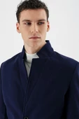 Koyu Lacivert Kaşe Dik Yaka Astarlı Slim Fit Dar Kesim Casual Mont 1007235170 - 2