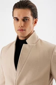 Açık Bej Kaşe Dik Yaka Astarlı Slim Fit Dar Kesim Casual Mont 1007235170 - 5