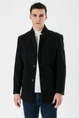 Siyah Kaşe Dik Yaka Astarlı Slim Fit Dar Kesim Casual Mont 1007235170 - 3