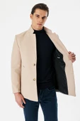 Açık Bej Kaşe Dik Yaka Astarlı Slim Fit Dar Kesim Casual Mont 1007235170 - 2