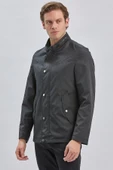 Siyah Dik Yaka Yarım Astar Comfort Fit Rahat Kesim Casual Mont 1007240150 - 4