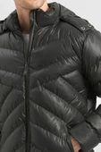Siyah Dolumlu Çıkarılabilir Kapüşonlu Astarlı Slim Fit Dar Kesim Casual Mont 1007245151 thumbnail 4