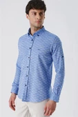 Mavi Kısalabilir Kollu Desenli JakarlıCepsiz %100 Pamuk Casual Slim Fit Gömlek 1004230181 thumbnail 4