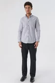 Açık Gri Kısalabilir Kollu Desenli JakarlıCepsiz %100 Pamuk Casual Slim Fit Gömlek 1004230183 thumbnail 4