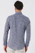 Koyu Lacivert Kısalabilir Kollu Desenli JakarlıCepsiz %100 Pamuk Casual Slim Fit Gömlek 1004230181 thumbnail 6