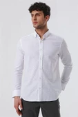 Beyaz Kısalabilir Kollu Desenli JakarlıCepsiz %100 Pamuk Casual Slim Fit Gömlek 1004230181 thumbnail 1