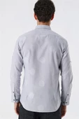 Açık Gri Kısalabilir Kollu Desenli JakarlıCepsiz %100 Pamuk Casual Slim Fit Gömlek 1004230183 thumbnail 6