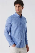 Mavi Kısalabilir Kollu Desenli JakarlıCepsiz %100 Pamuk Casual Slim Fit Gömlek 1004230181 thumbnail 2