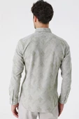 Koyu Haki Kısalabilir Kollu Desenli JakarlıCepsiz %100 Pamuk Casual Slim Fit Gömlek 1004230182 thumbnail 6
