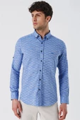 Mavi Kısalabilir Kollu Desenli JakarlıCepsiz %100 Pamuk Casual Slim Fit Gömlek 1004230181 thumbnail 3