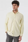 Sarı Kısalabilir Kollu Gabardin Cepsiz %100 Pamuk Casual Slim Fit Dar Kesim Gömlek 1004230180 thumbnail 3