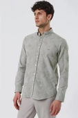 Koyu Haki Kısalabilir Kollu Desenli JakarlıCepsiz %100 Pamuk Casual Slim Fit Gömlek 1004230182 thumbnail 3