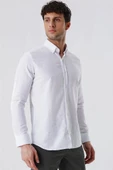 Beyaz Kısalabilir Kollu Desenli JakarlıCepsiz %100 Pamuk Casual Slim Fit Gömlek 1004230181 thumbnail 2