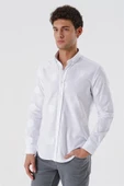 Beyaz Kısalabilir Kollu Desenli JakarlıCepsiz %100 Pamuk Casual Slim Fit Gömlek 1004230183 thumbnail 3