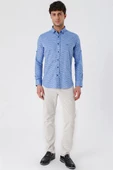 Mavi Kısalabilir Kollu Desenli JakarlıCepsiz %100 Pamuk Casual Slim Fit Gömlek 1004230181 thumbnail 5