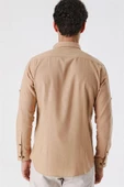 Camel Kısalabilir Kollu Cepsiz Biyeli %100 Pamuk Casual Slim Fit Dar Kesim Gömlek 1004230179 - 6