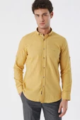 Bal Kısalabilir Kollu Cepsiz Biyeli %100 Pamuk Casual Slim Fit Dar Kesim Gömlek 1004230179 - 1