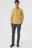 Bal Kısalabilir Kollu Cepsiz Biyeli %100 Pamuk Casual Slim Fit Dar Kesim Gömlek 1004230179 - 4