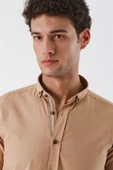 Camel Kısalabilir Kollu Cepsiz Biyeli %100 Pamuk Casual Slim Fit Dar Kesim Gömlek 1004230179 - 5
