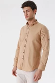 Camel Kısalabilir Kollu Cepsiz Biyeli %100 Pamuk Casual Slim Fit Dar Kesim Gömlek 1004230179 - 3
