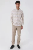 Camel Uzun Kollu ÇizgiliCepsiz %100 Pamuk Klasik Slim Fit Dar Kesim Gömlek 1004230164 - 2
