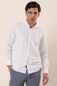 Beyaz Uzun Kollu Baskılı Oxford Cepsiz Pamuklu Klasik Slim Fit Dar Kesim Gömlek 1004230170 thumbnail 3