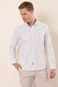 Beyaz Uzun Kollu Baskılı Oxford Cepsiz Pamuklu Klasik Slim Fit Dar Kesim Gömlek 1004230170 thumbnail 3
